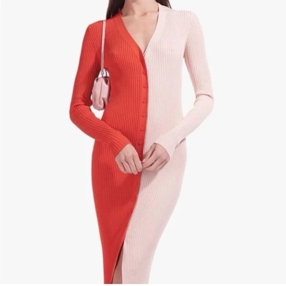STAUD Shoko Body-Con Sweater Dress/Orange-Light Pink, 33947 - Picture 1 of 12